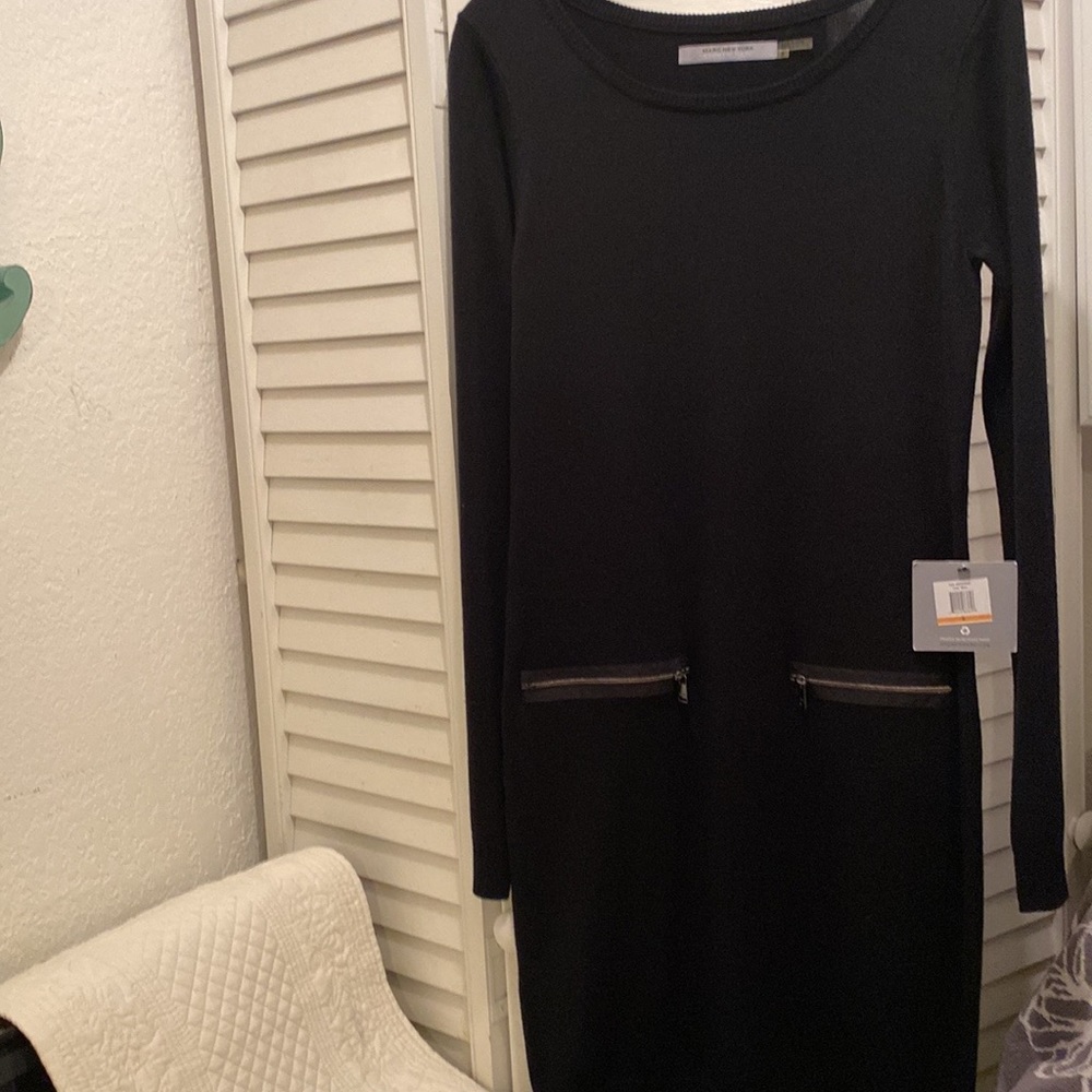 MARK New York “Sweater Dress” Black Size Small Pullover Faux Zipper Pockets NWT